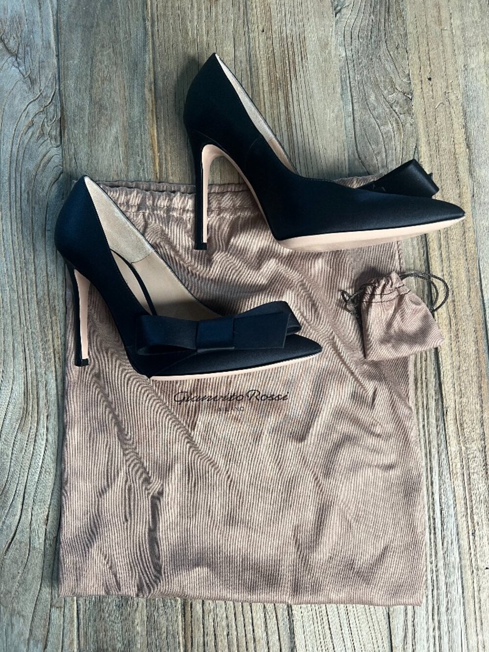Gianvito Rossi Black Satin Bow Pointed Toe Pumps Stiletto Heels IT 35 US 5